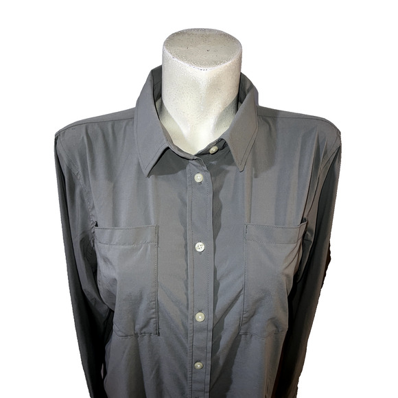 New DULUTH Top Women's Size L Gray Flexcellence Long Button LS Shirt Blouse NWT - Picture 2 of 10